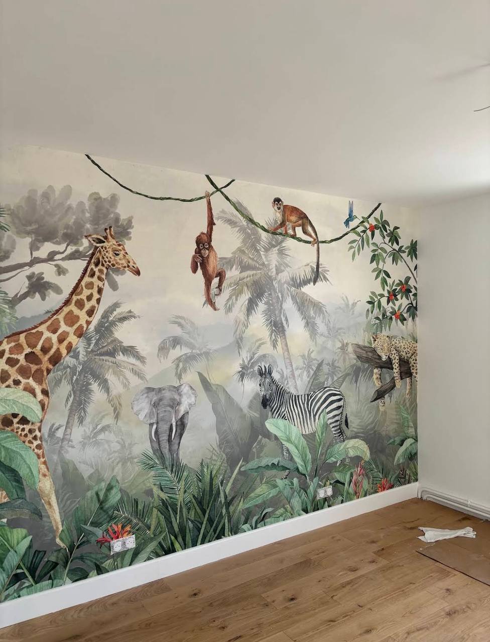 Fresque murale jungle avec animaux - pose papier peint panoramique