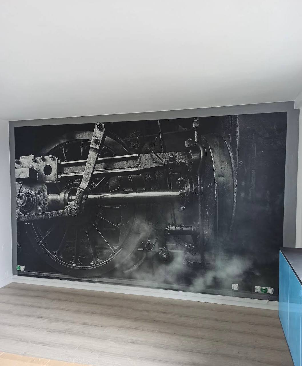 Fresque murale locomotive en noir et blanc, papier peint panoramique
